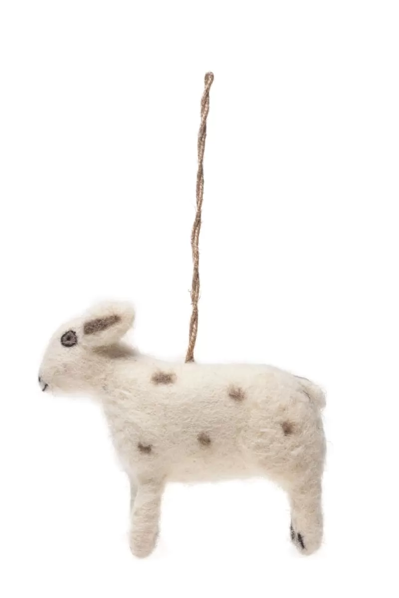 De Kulture Handmade Premium Wool Felt Sheep (Hanging) Eco Friendly Needle Felted Christmas Xmas Tree Decoration Stuffed Ornament for Home Office Party Holiday Décor, 4x2x3 (LWH) Inches